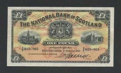 SCOTLAND £1 note 1929 Krause 256 National Bank World Paper Money - Image 1 of 2