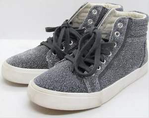 OLD NAVY Silver D Lurex Hi Top Girls Shoes Youth 5 24 Metallic. Pre-owned. - Picture 1 of 4