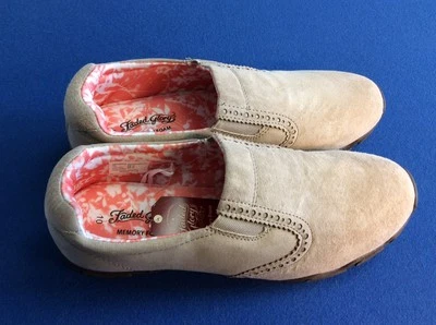 Women's suede flat shoes w-memory foam, skid resistant outsole, beige, Size 10 - Image 1 of 4