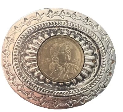 LIBERTY SACAGAWEA DÓLAR MONEDA CINTURÓN HEBILLA Año 2000 Foto 1 de 4