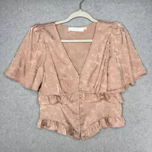 ASTR The Label pfirsichfarbenes Satin-Top Wickeloptik Crop tiefer V-Ausschnitt Kragen Damen Medium - Bild 1 von 9