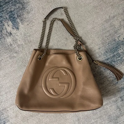 Authenticated Gucci Medium Soho Chain Tote ￼ Beige Calf Leather Bag - Image 1 of 4