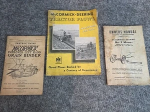 3 Vtg McCormick-Deering Owner's Manuals Grain Binder Tractor Plow No 9 Mower - Picture 1 of 12