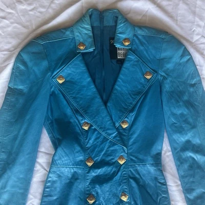 VTG Michael Hoban Turquoise North Beach Leather Dress Small 5/6 - Image 1 of 4