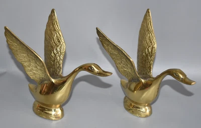 2 x Gilde Messing Schwan Schwäne Skulptur Vogel 14,4 cm vintage Fach #D2 - Bild 1 von 4
