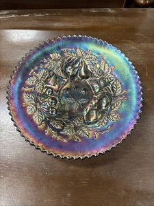 Northwood Carnival Glass THREE FRUITS Amethyst Bowl 8 3/4" Pie Crust Saw Tooth - Picture 1 of 10