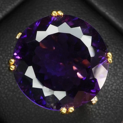 Sparkling Midnight Violet Amethyst 13.85Ct 925 Sterling Silver 24K Gold Rings - Image 1 of 4