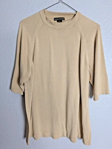 KevoMan Pullover Herren Medium Beige 100% Seide Strick Stehkragen 3/4 Arm Pulli - Bild 1 von 7