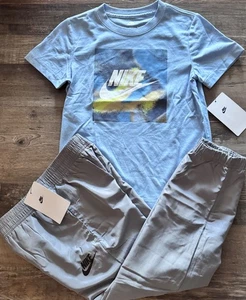 NWT Nike Boys 7 Gray/Light Blue/White Logo Wind Pants Set Size 7 - Picture 1 of 3