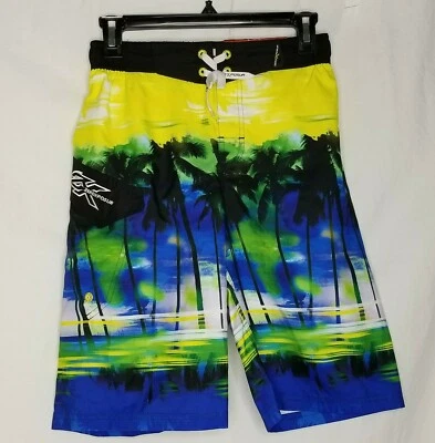 NWT ZeroXposure Boys Swim Surf Shorts Trunks M 10/12 Blue Yellow Tropical  - Image 1 of 4