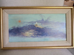 Original Oil Painting Nude Fairy on Clouds by N. Nadzo Framed 10x17" - Picture 1 of 12