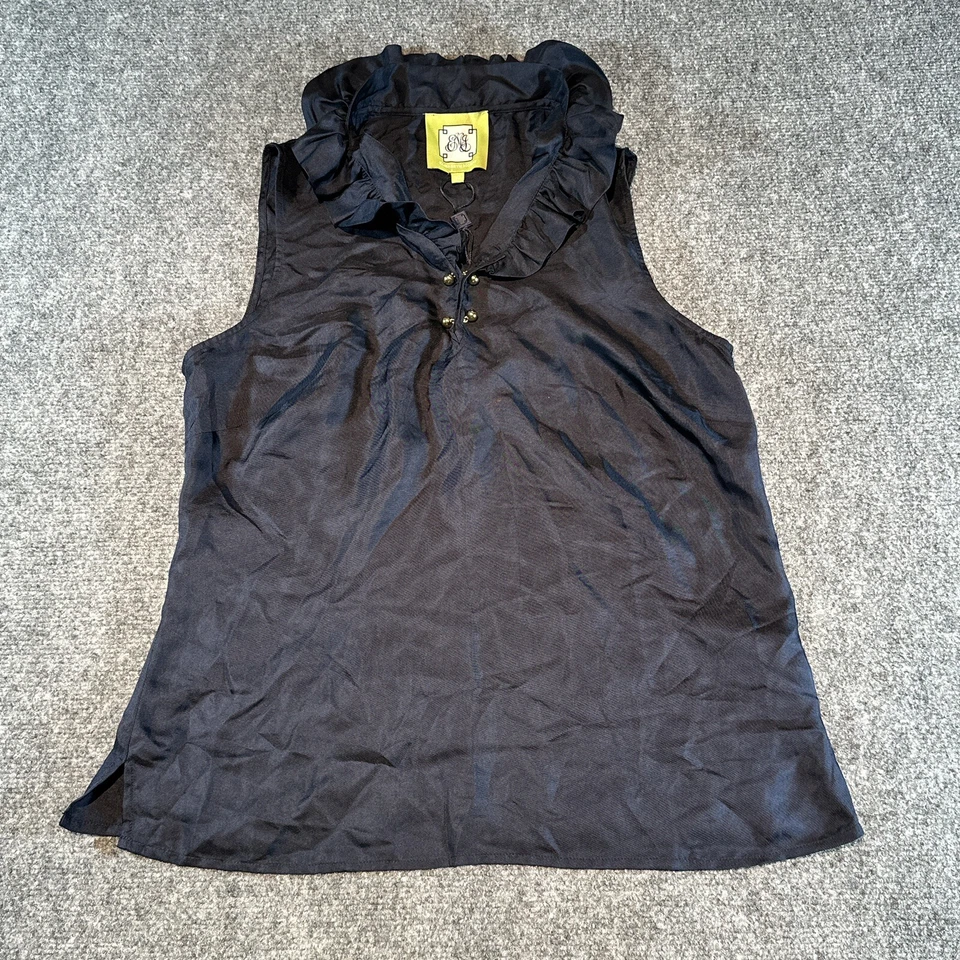 Camisa Elizabeth McKay Mujer 10 Azul Seda Sin Mangas Volantes Cuello Blusa Foto 1 de 4