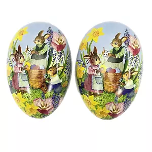 Alemania Papel Maché Huevo de Pascua Contenedor Caramelo Vintage Conejos Auténtico Erzegbirge - Imagen 1 de 14