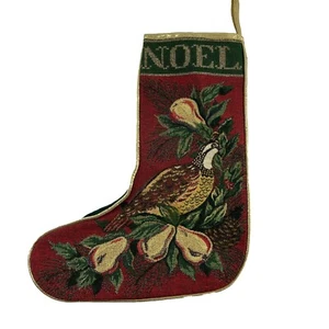 Calza di Natale pernice in un albero di pere stile arazzo bordo tono oro - Foto 1 di 7