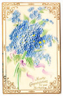 Birthday Greetings Postcard, Forget-Me-Nots, Embossed, Written But Unposted