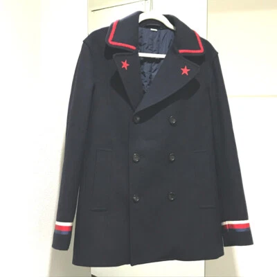 GUCCI Silvi Web Ribbon Felt Jacket Peacoat Navy 451131 - Image 1 of 4