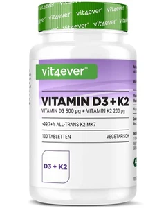 Vitamin D3 20.000 I.E. + Vitamin K2 200mcg 100 Tabletten MK-7 Menachinon-7 IE IU - Bild 1 von 7