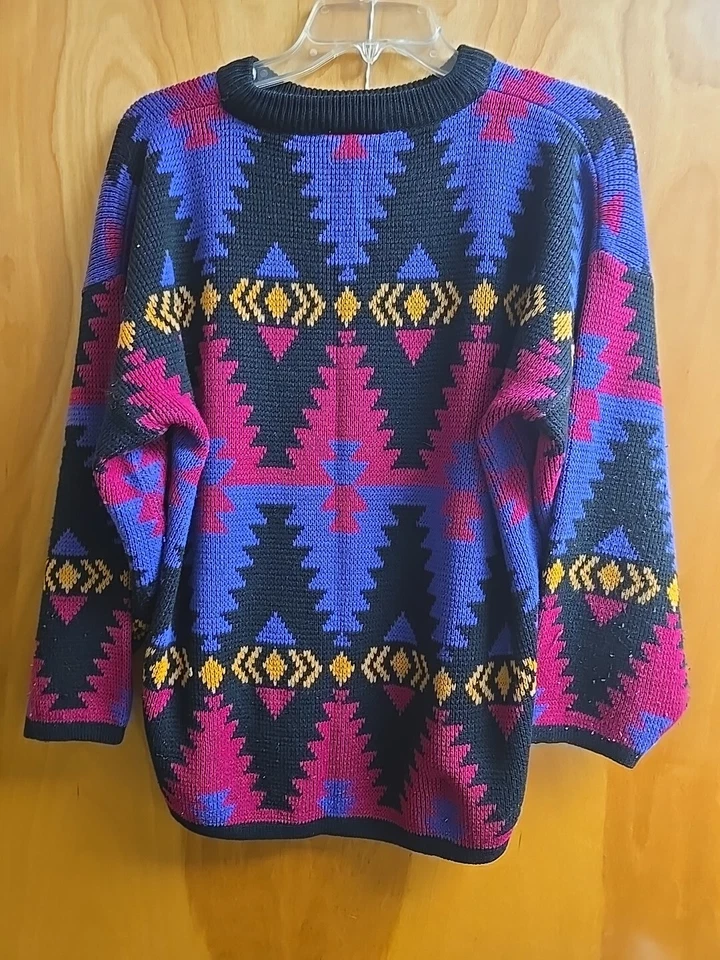 Suéter Túnica Vintage Años 90 Colorido Geométrico Rayas Mezcla Mohair Talla M Retro Ricki Foto 1 de 4