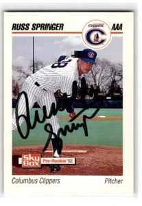 1992 SkyBox AAA Russ Springer Autografo Columbus Clippers #57 - Foto 1 di 2