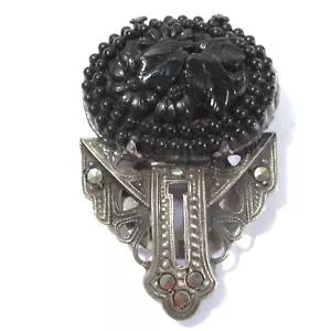 Kleiner Kleiderclip Glas schwarz Blumen Art Deco alt - Bild 1 von 3