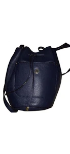 Ann Taylor bucket bag Purse pull string satchel leather navy blue 6x6x8” long ad - Picture 1 of 6