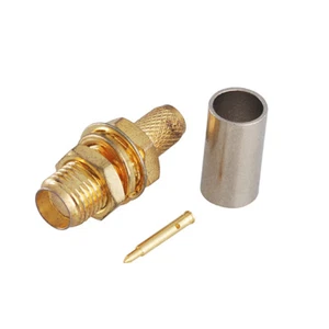 RP-SMA Crimp Jack(male pin) bulkhead straight RF connector for LMR200 new - Picture 1 of 4