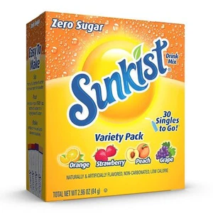 Sunkist Soda Variety Pack Singles To Go Orange Strawberry Grape and Peach 30 ST - Picture 1 of 6