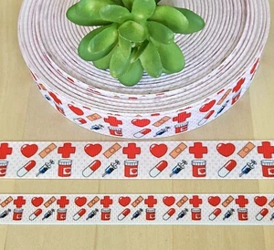 5/8 & 7/8" (1 YD) Healthcare Grosgrain Ribbon Nurse Doctor Band-Aid Syringe Pill - Picture 1 of 1