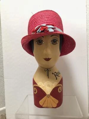 Sombrero de Paja Cubo Rojo Auténtico Años 60 De Colección con Banda Floral Corte Fieltro Foto 1 de 4