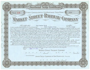 Market Street Railway Co. Bond Certificate (San Francisco, California, 1920's) - Picture 1 of 1