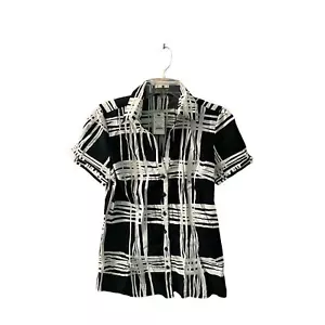 Express Button-Up Shirt Women's Size M Black/White Plaid Short Sleeve Cotton - Picture 1 of 5