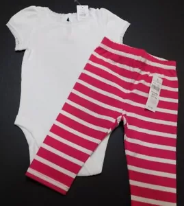 Gap Baby Girl Bodysuit Leggings White Pink Size 3-6 Months Cotton Lace New - Picture 1 of 9