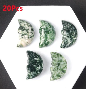 20Pcs Natural Qinghai Jadeite Carved Face Moon No Hole Undrilled Gemstone HT2312 - Picture 1 of 8
