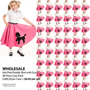 Hot Pink Poodle Skirt for Youth Girls with Scarf ~ WHOLESALE 48 Piece Case Pack - Picture 1 of 4