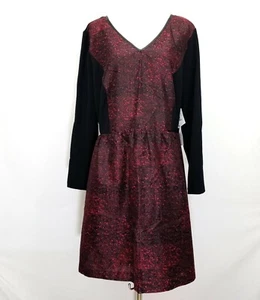 Kensie XL Vestido 3/4 Manga moteado rojo negro encaje insertado amapola combo V-Neck Nuevo - Imagen 1 de 12