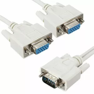 New 1 PC to 2 Way VGA SVGA Monitor Y Splitter Cable Lead 15Pin Male Female LCD - Picture 1 of 1