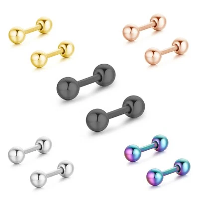 1 - 4 Paar Ohrstecker Kugel Schraubverschluss Edelstahl Damen Herren Ohrringe - Bild 1 von 4