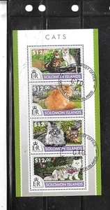 SOLOMON ISLANDS 2015 CATS BEAUTIFUL SOUVENIR SHEET CTO USED STAMPS - Picture 1 of 1