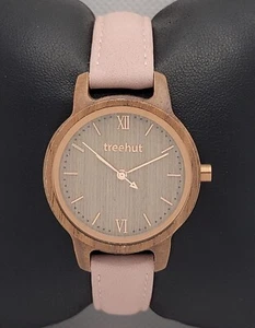 Women's Treehut Round Pink Dial Walnut Pink Case Pink Leather Strap Watch 02 - Picture 1 of 9