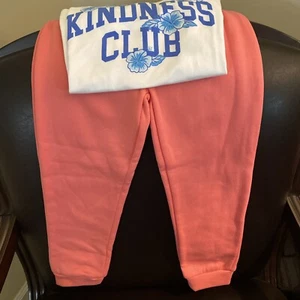 Girls 2 Pc Outfit Joggers Sz4/White Top Size 8 M - Picture 1 of 6