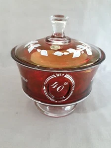 Westmoreland 40th Anniversary Ruby Covered Candy Bowl 5.5"H Flowers Signed CP - Picture 1 of 14