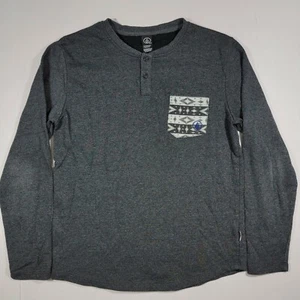 Volcom Thin Long Sleeve Henley Sweater - Grey - Tribal Chest Pocket - Medium - Picture 1 of 11
