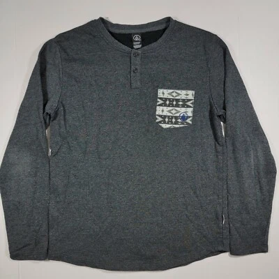 Volcom Thin Long Sleeve Henley Sweater - Grey - Tribal Chest Pocket - Medium - Image 1 of 4