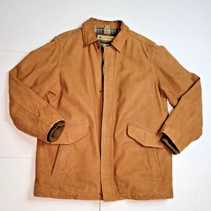 Columbia Mens Jacket Sz L Brown Leather Coat Double Lined Plaid Corduroy Warm - Picture 1 of 12