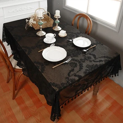 Black Vintage Embroidered Tablecloth Lace Table Cloth Doily Wedding Party Decor - Image 1 of 4