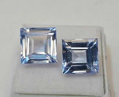 Par de piedras preciosas sueltas certificadas naturales de 15-17 quilates de corte cuadrado azul claro de aguamarina Foto 1 de 4