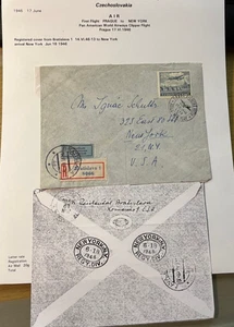 C114 Czech first flight covers Prague to New York 1946 with info no reserve - Picture 1 of 1