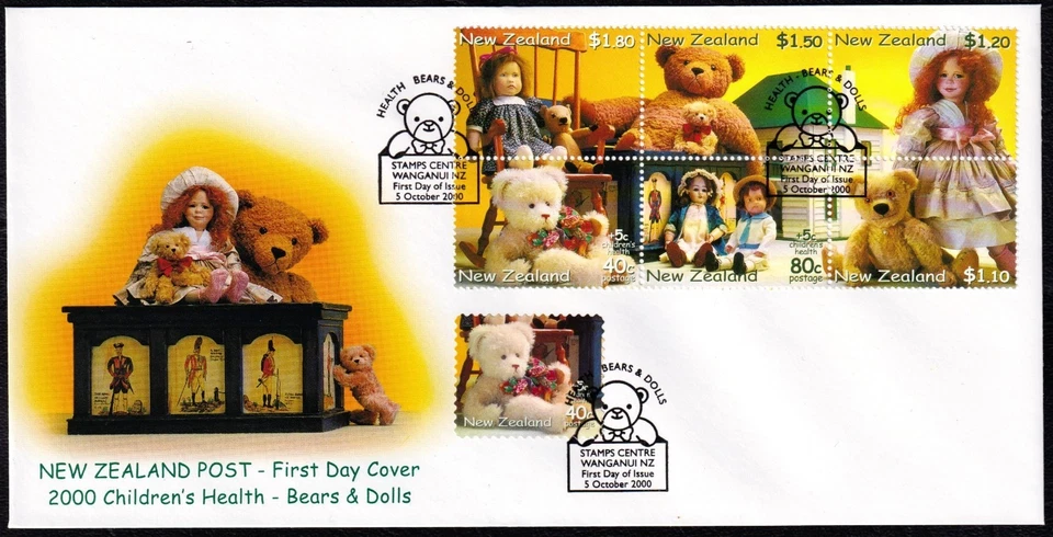 New Zealand 2000 Dolls & Teddy Bears First Day Cover FDC SC 1681-1686 - Image 1 of 1