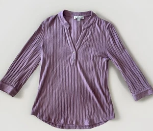 Amour Vert Purple Soft Ribbed Henley Long Sleeve Top Stretch Modal Size Medium M - Picture 1 of 8