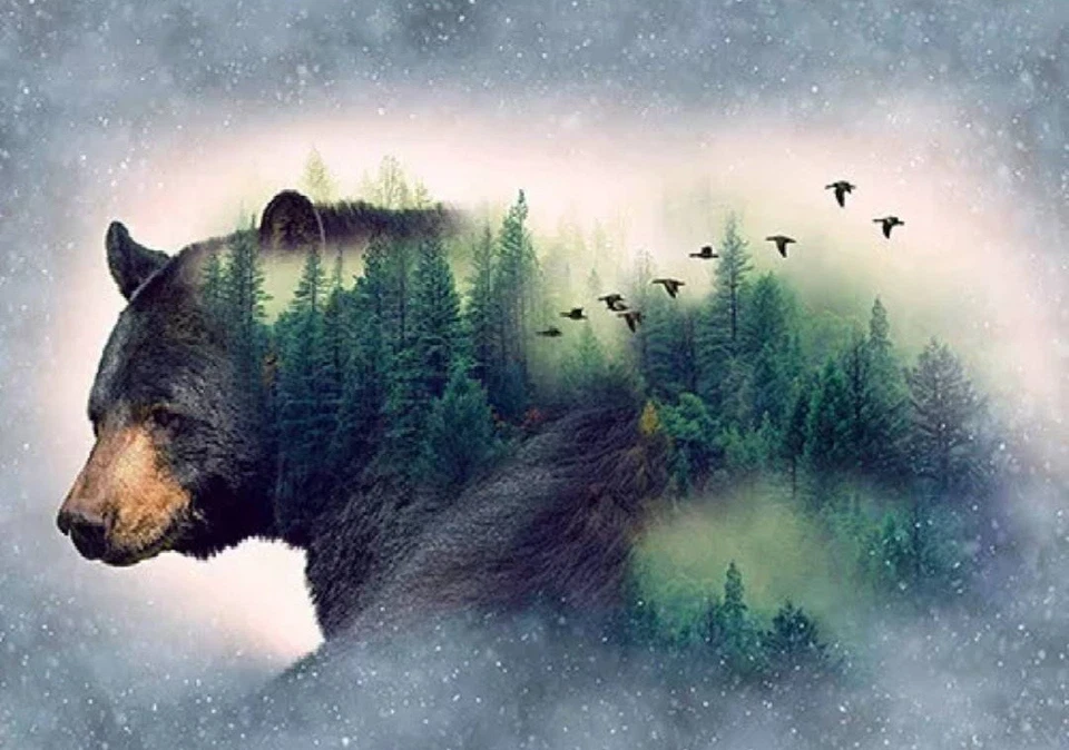 Hoffman Call Of The Wild Black Bear Fabric Quilt Panel 27" x 43" - Image 1 of 1